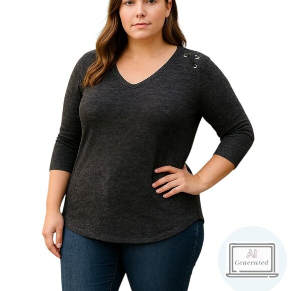 Torrid Women Sweater Super Soft Plush V Neck Lace Up Shoulder Detail Plus 2 | 2X - Picture 1 of 14